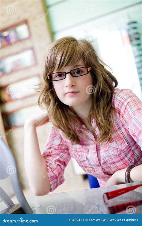 Blonde teen girl and glasses Stock Photos and Images